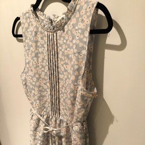 Light Blue Floral Sleeveless Dress with Tie Waist